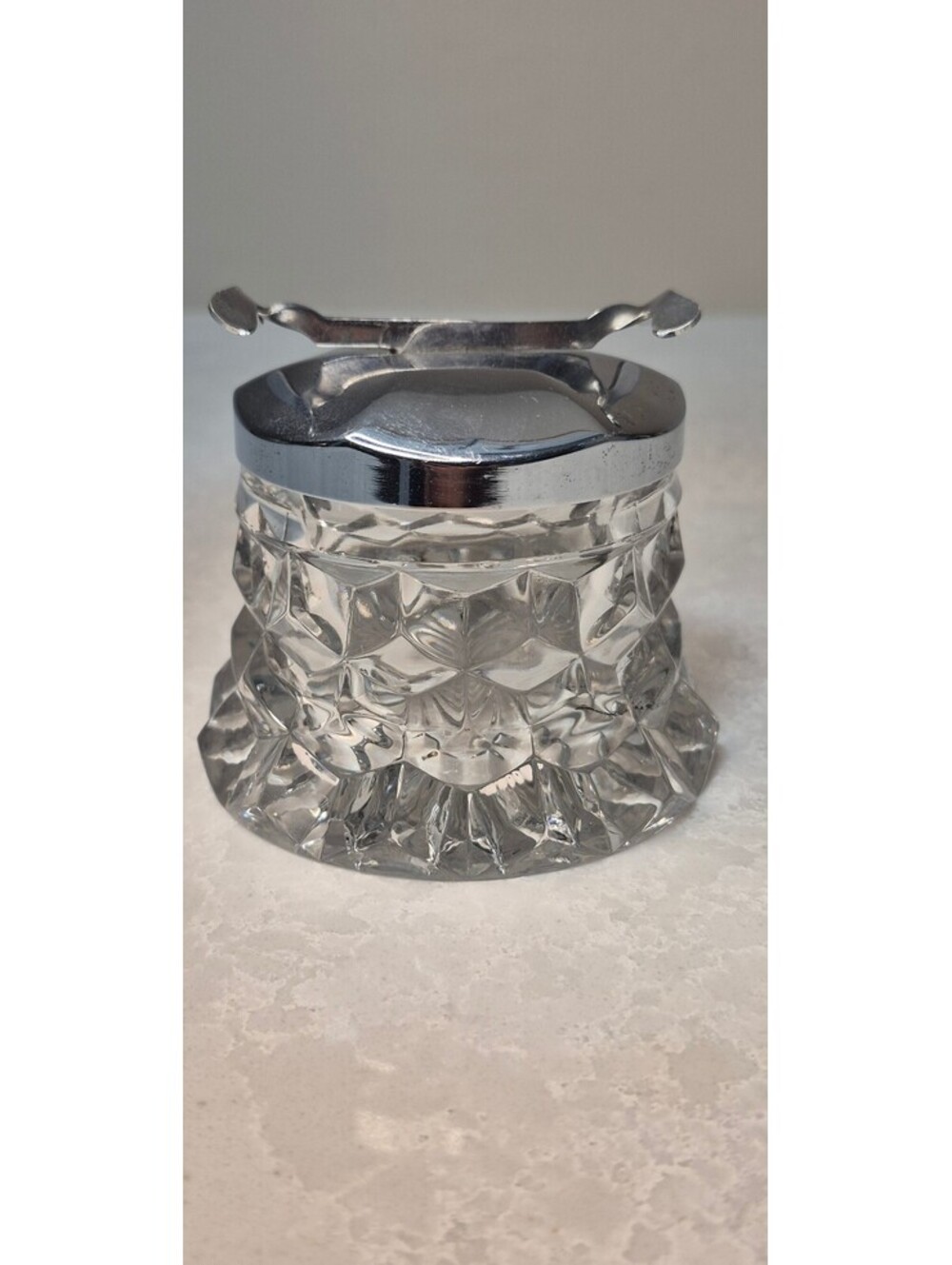 Rare Fostoria American Crystal Sugar Container w/ Mechanical Lid & Tongs